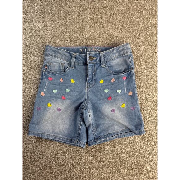 Vigoss Jean Shorts Embroidered Hearts Adjustable Waistband Girls Size 12 - Picture 1 of 6